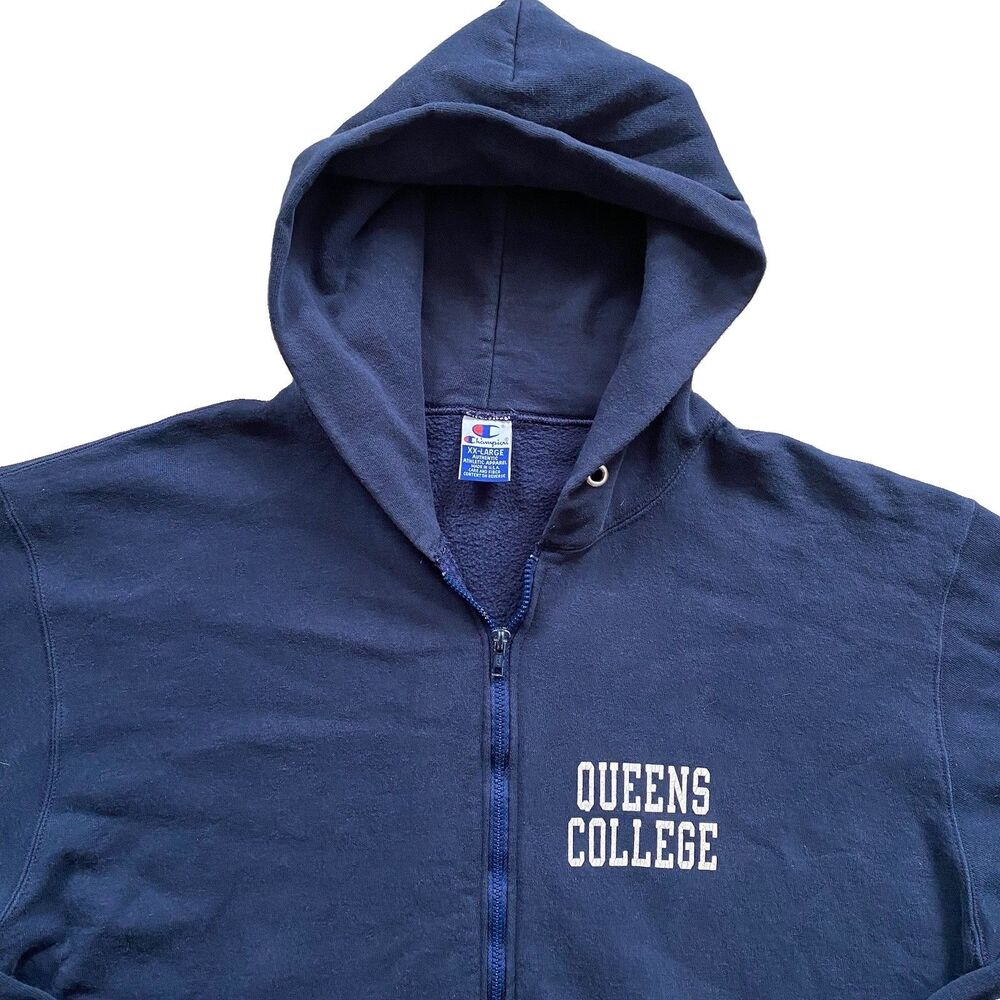 90s Champion Queens College Hoodie Hooded Sweatshirt 2XL XXL CUNY NYC Vintage